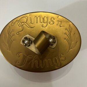 Brass Footed Jewelry Box Brass with Red Velvet Lining Rings N Things MCM Vintage